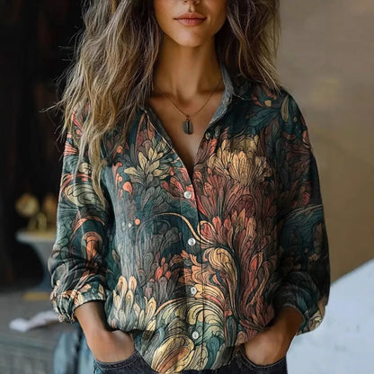 Women's Floral Print Long Sleeve Button-Up Shirt