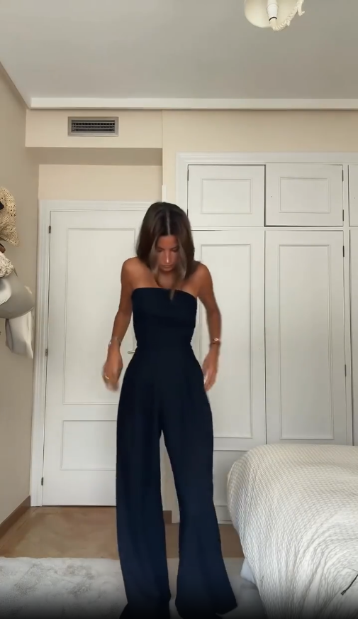 Women's Strapless Wide-Leg Jumpsuit with Pockets