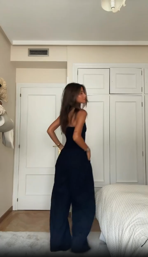 Women's Strapless Wide-Leg Jumpsuit with Pockets
