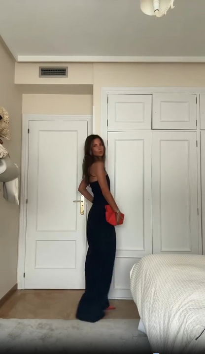 Women's Strapless Wide-Leg Jumpsuit with Pockets