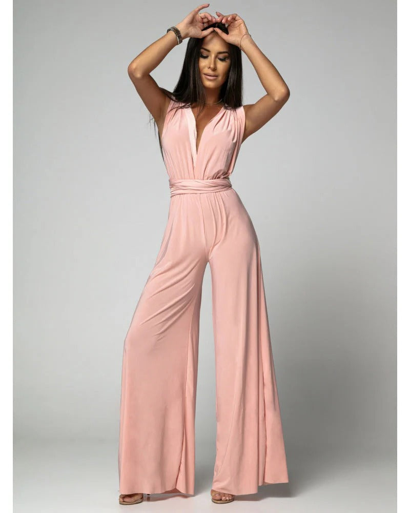 Women's Sleeveless Wide Leg Jumpsuit with V Neck