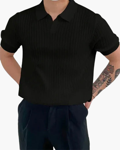 Men's Short Sleeve Ribbed Knit Polo Shirt