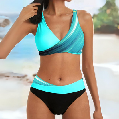 Women's Two-Piece Bikini Set with Crossover V Neck