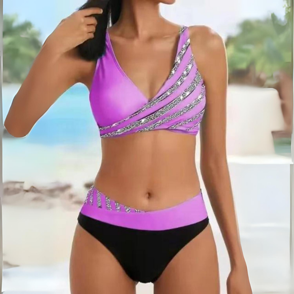 Women's Two-Piece Bikini Set with Crossover V Neck
