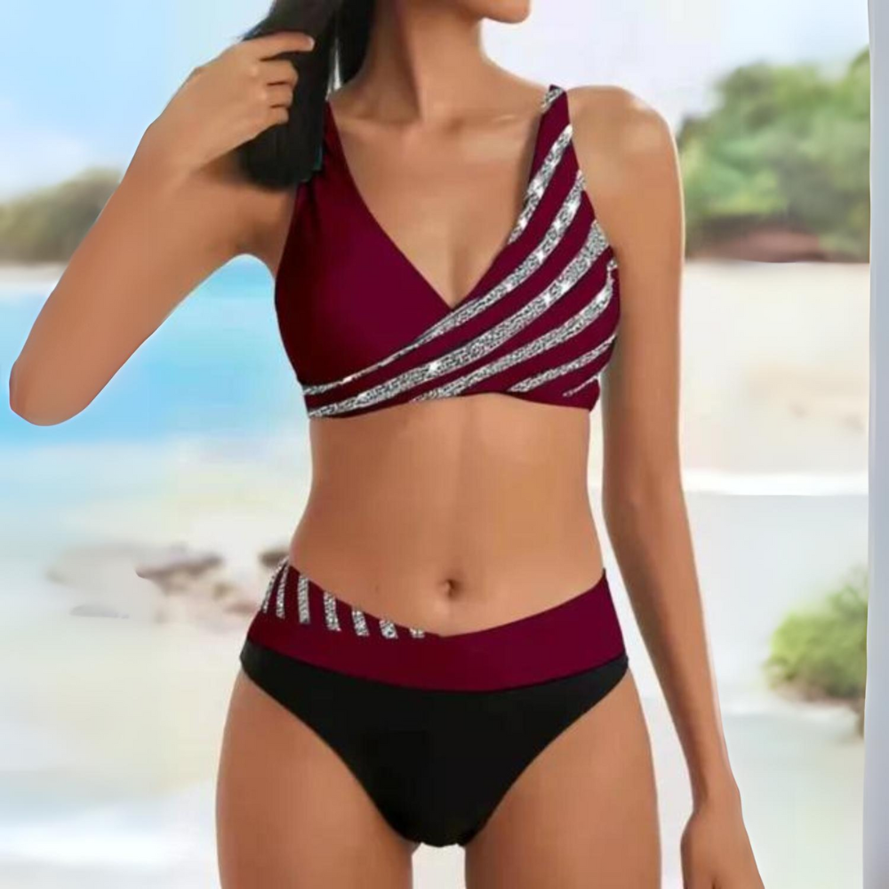 Women's Two-Piece Bikini Set with Crossover V Neck
