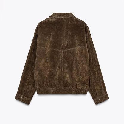 Women's Oversized Faux Suede Jacket with Collar