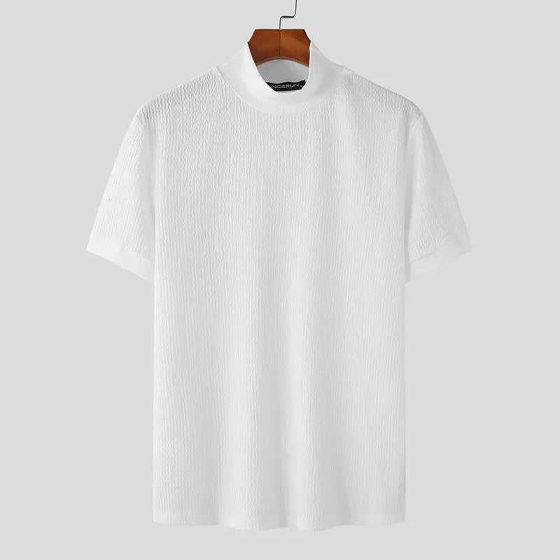 Men's Textured Short Sleeve Mock Neck T-Shirt