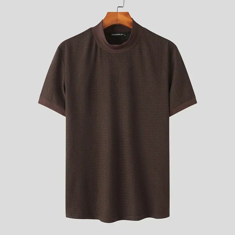 Men's Textured Short Sleeve Mock Neck T-Shirt