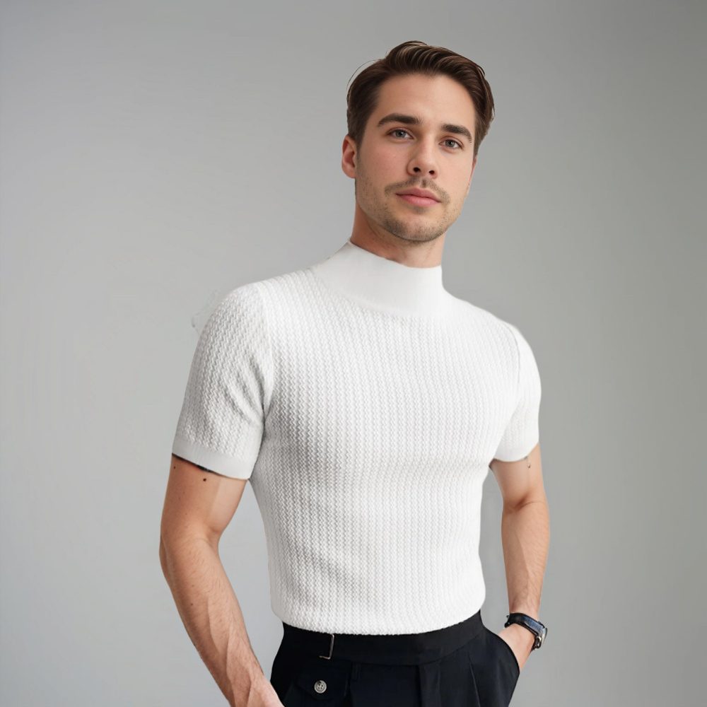 Men's Textured Short Sleeve Mock Neck T-Shirt