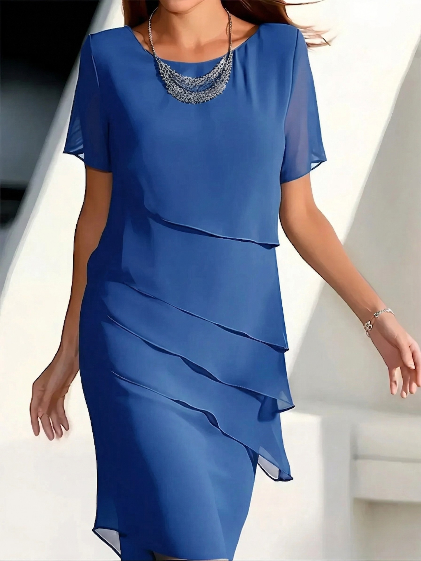 Theresa | Women's Short Sleeve Tiered Midi Dress 0