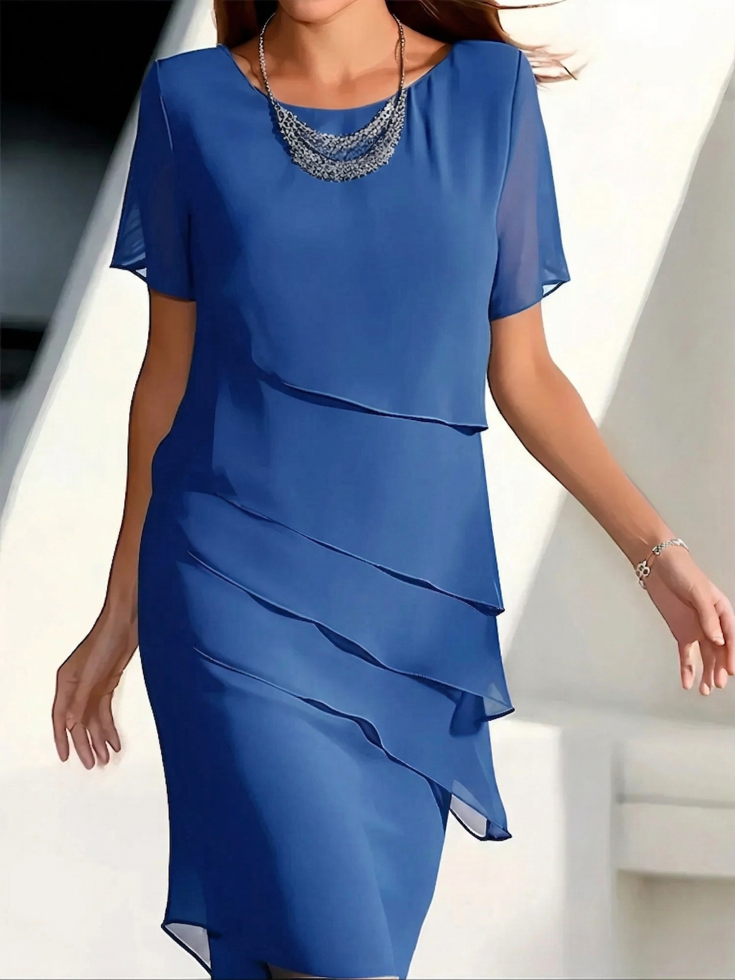 Theresa | Women's Short Sleeve Tiered Midi Dress 0