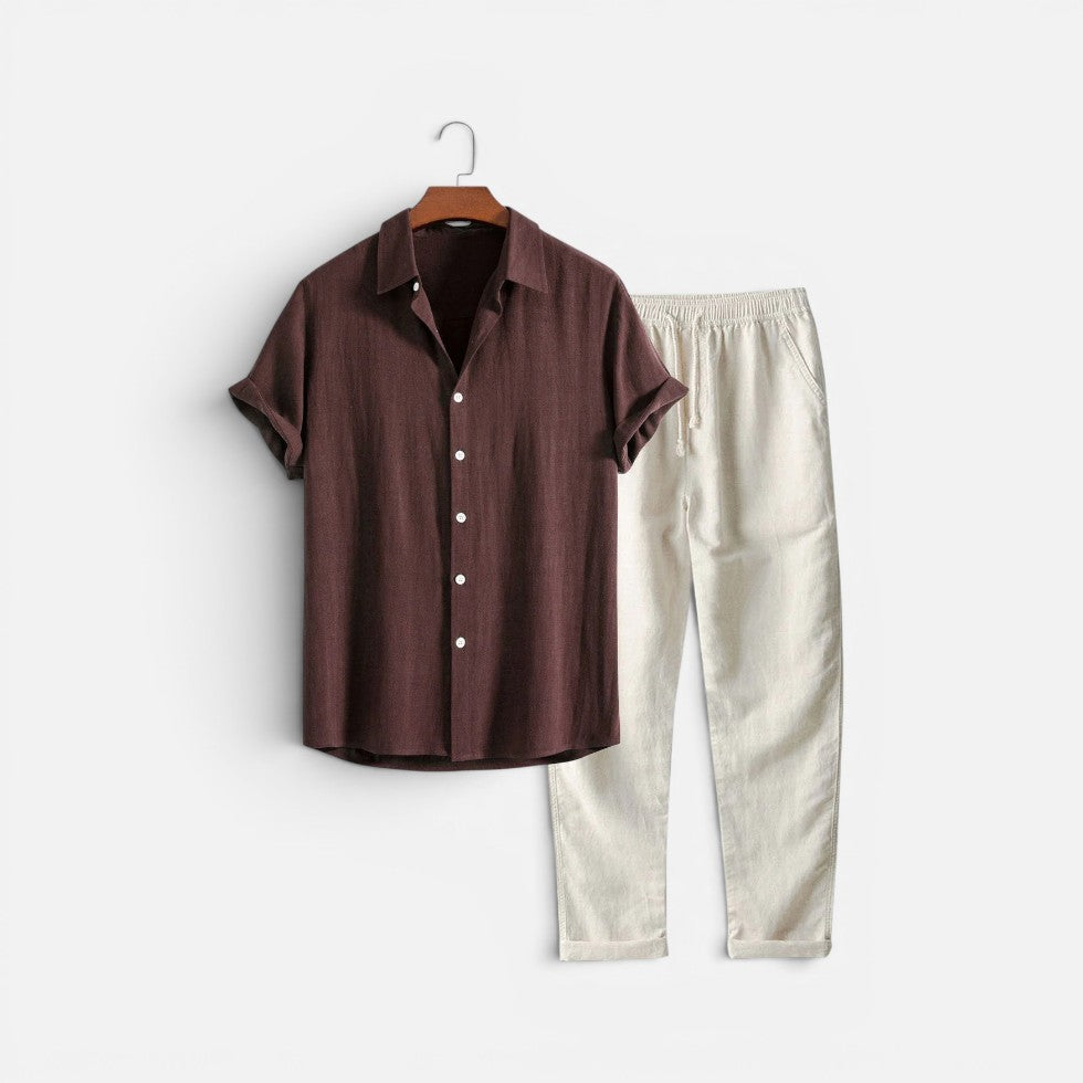 Two-piece set: short-sleeved, stand-up collar, button-front trousers 3