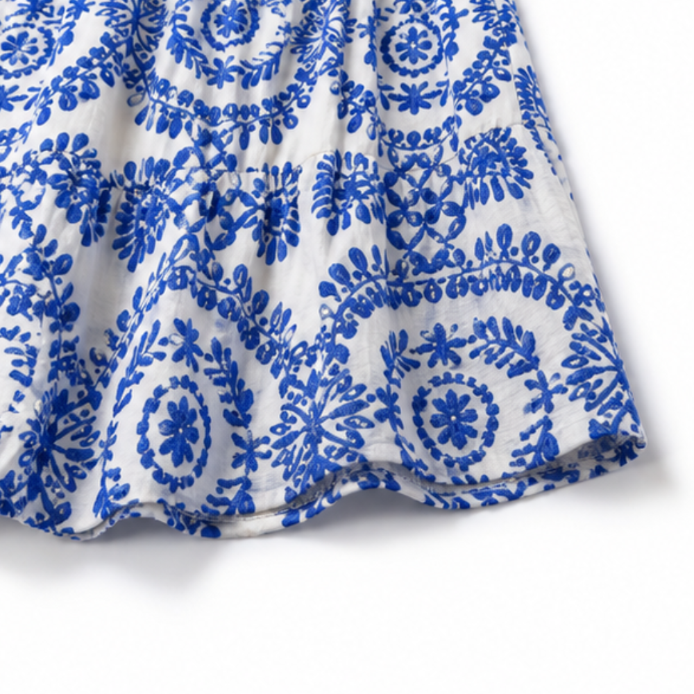 Women's Maxi Skirt – Tiered, Geometric Print, Elastic Waist