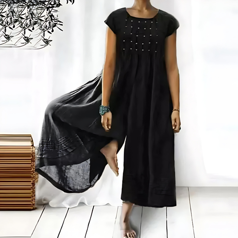 Women's Cap Sleeve Wide Leg Jumpsuit with Pleats