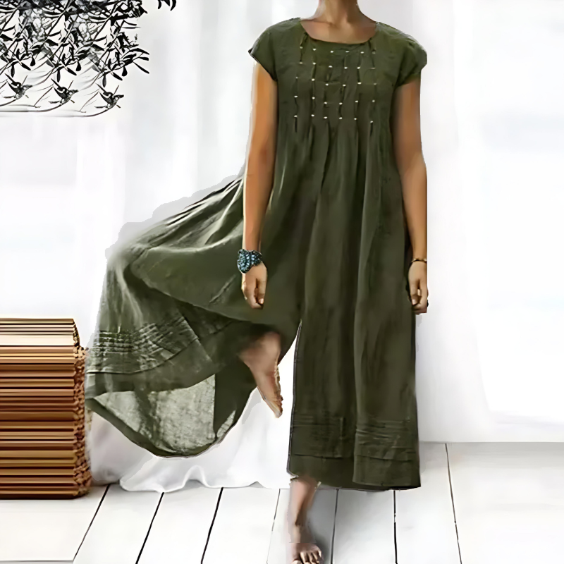 Women's Cap Sleeve Wide Leg Jumpsuit with Pleats