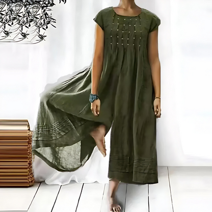 Women's Cap Sleeve Wide Leg Jumpsuit with Pleats