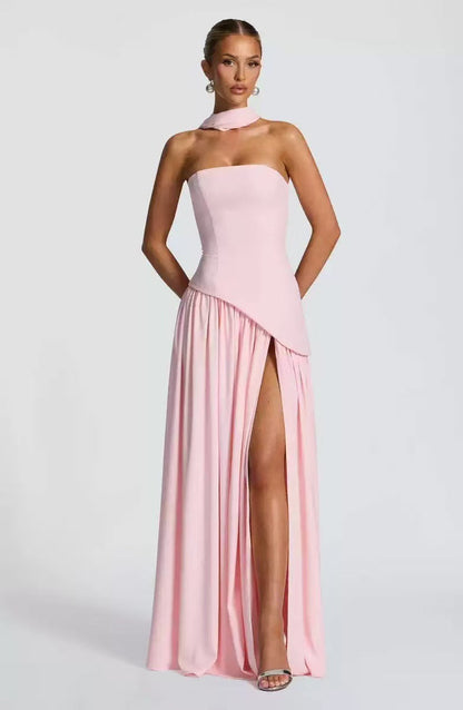 Wedding Guest Strapless Maxi Dress with Leg Split for Women 10