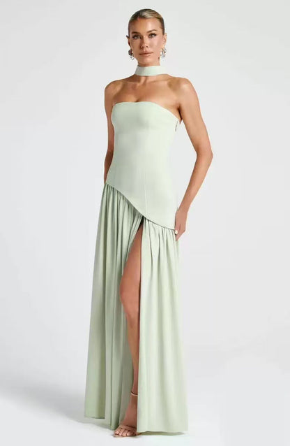 Wedding Guest Strapless Maxi Dress with Leg Split for Women 11