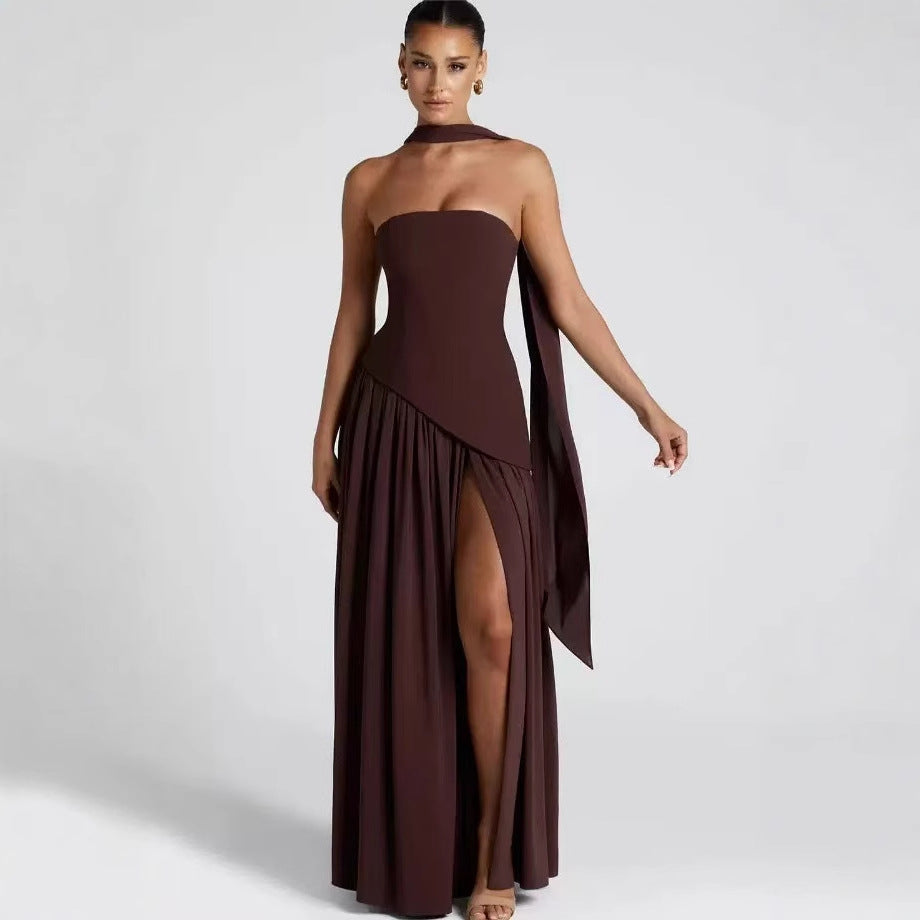 Wedding Guest Strapless Maxi Dress with Leg Split for Women 3