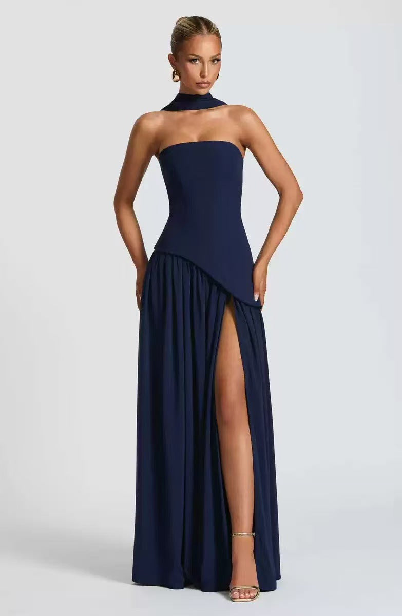 Wedding Guest Strapless Maxi Dress with Leg Split for Women 6