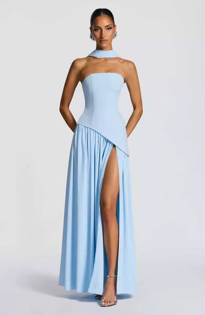 Wedding Guest Strapless Maxi Dress with Leg Split for Women 7