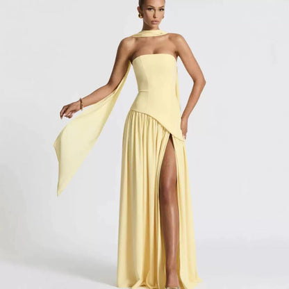 Wedding Guest Strapless Maxi Dress with Leg Split for Women 9