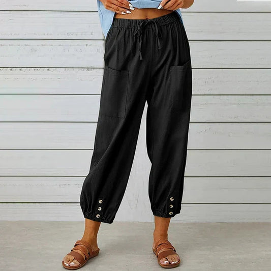 Women's High Waist Cropped Pants with Drawstring