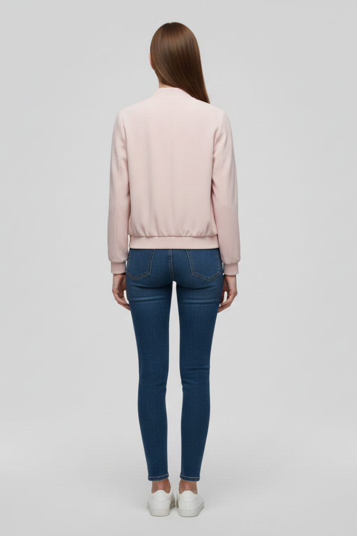 Women’s Bomber Jacket with Zipped Front and Straight Hem 4