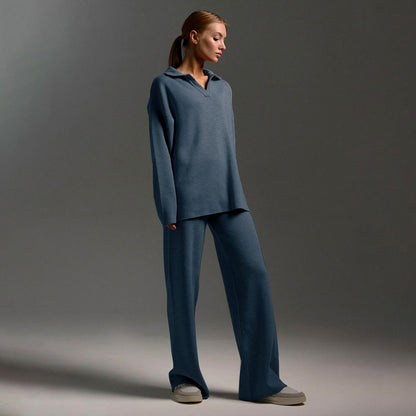 Women's Elegant Casual Outfit – Wide Leg Trousers and Polo Shirt 2