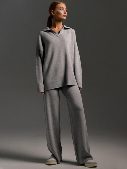 Women's Elegant Casual Outfit – Wide Leg Trousers and Polo Shirt 7