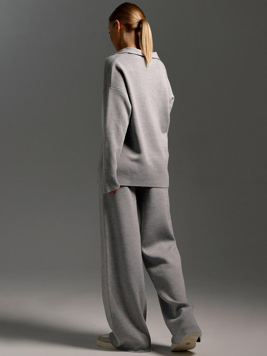 Women's Elegant Casual Outfit – Wide Leg Trousers and Polo Shirt 8