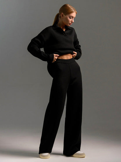 Women's Elegant Casual Outfit – Wide Leg Trousers and Polo Shirt 9