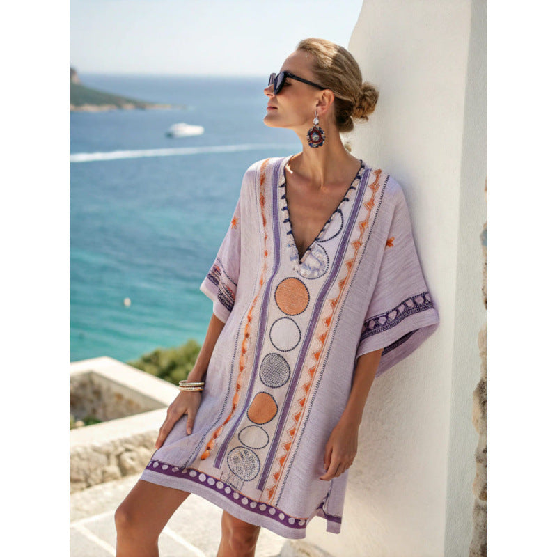 Women's Embroidered Bohemian Caftan Dress - Elegant and Flowing Summer Dress 10