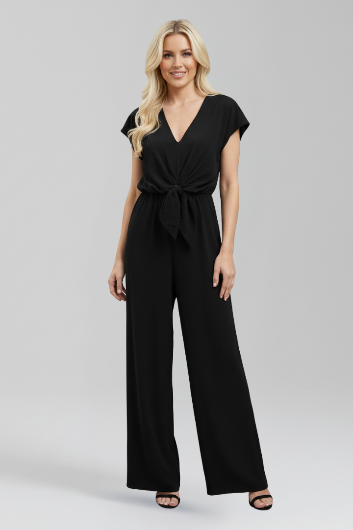Women’s Jumpsuit with V Neck and Tied Waist 0