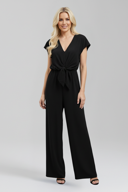 Women’s Jumpsuit with V Neck and Tied Waist 0