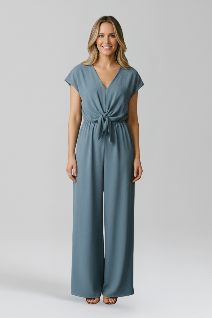 Women’s Jumpsuit with V Neck and Tied Waist 2