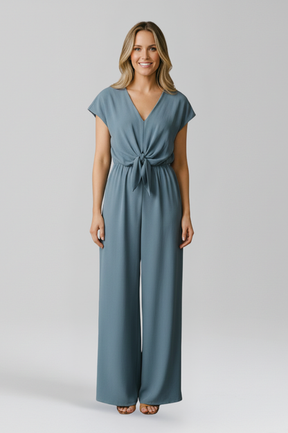 Women’s Jumpsuit with V Neck and Tied Waist 2