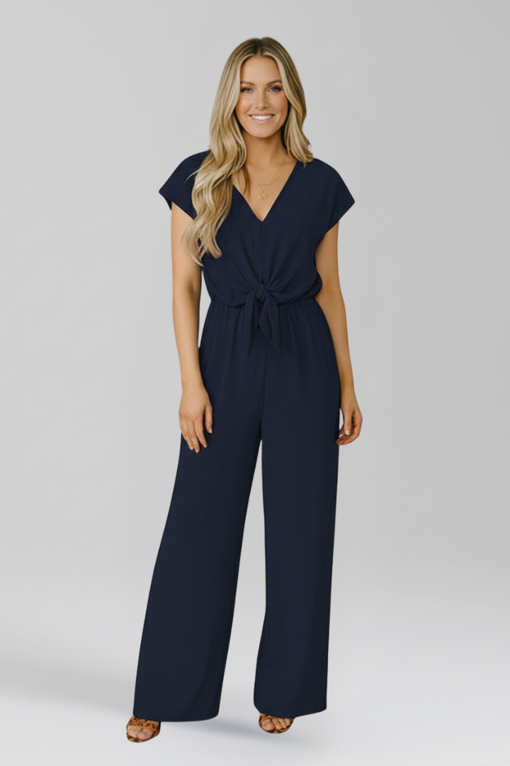 Women’s Jumpsuit with V Neck and Tied Waist 6