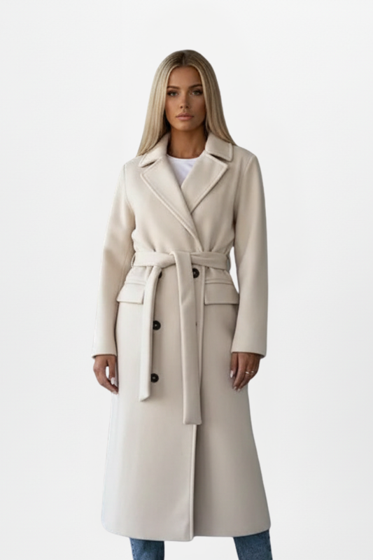 Women’s Long Coat with Belt and Double-Breasted Front 0