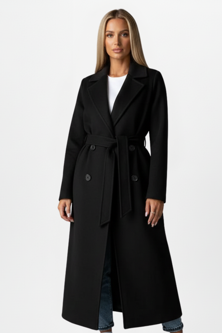 Women’s Long Coat with Belt and Double-Breasted Front 6