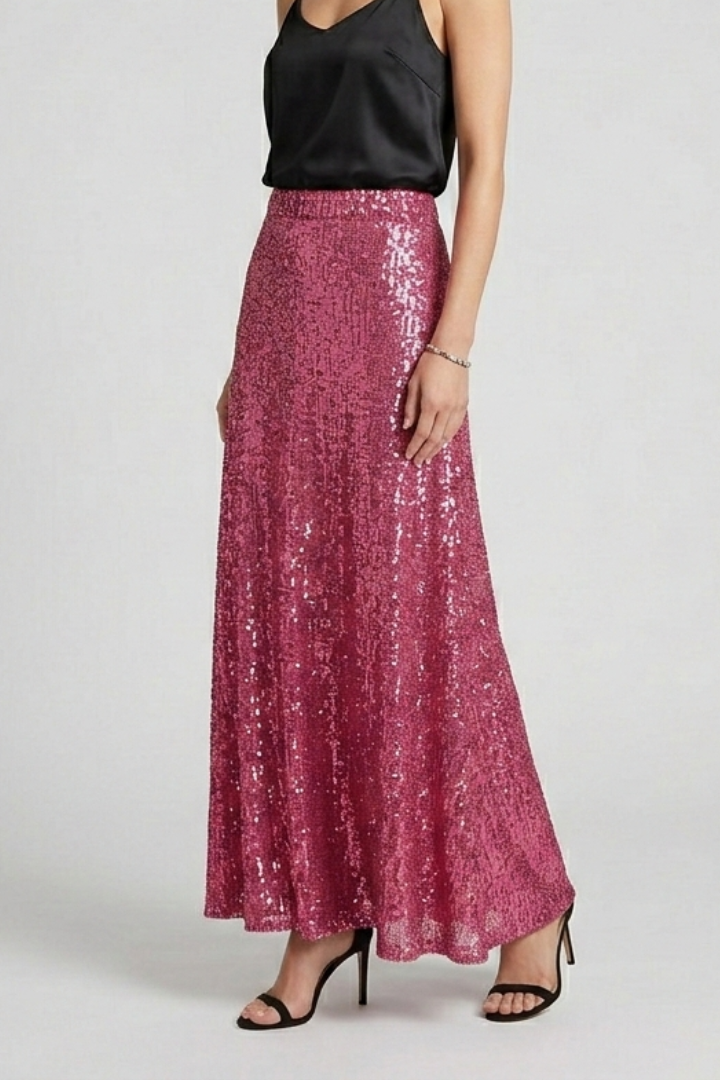 Women’s Maxi Skirt with Elastic Waist and Sequin Surface 2
