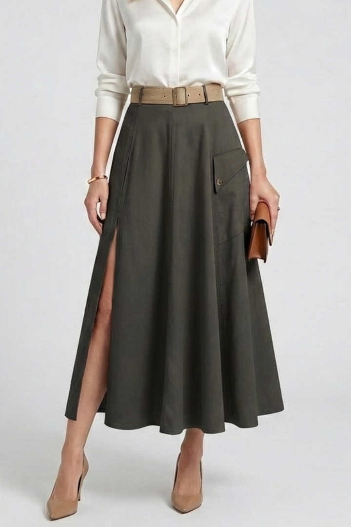 Women’s Maxi Skirt with Side Pockets and High Slit 0