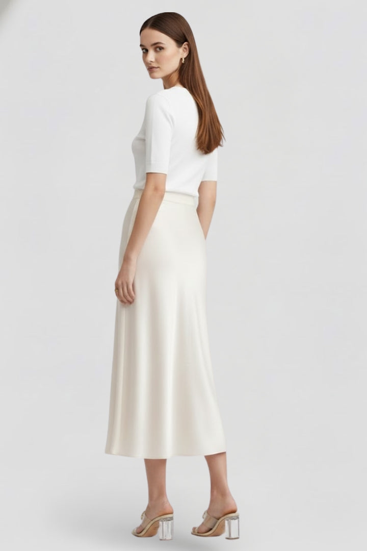 Women’s Midi Skirt with High Waist and Draped Cut 4