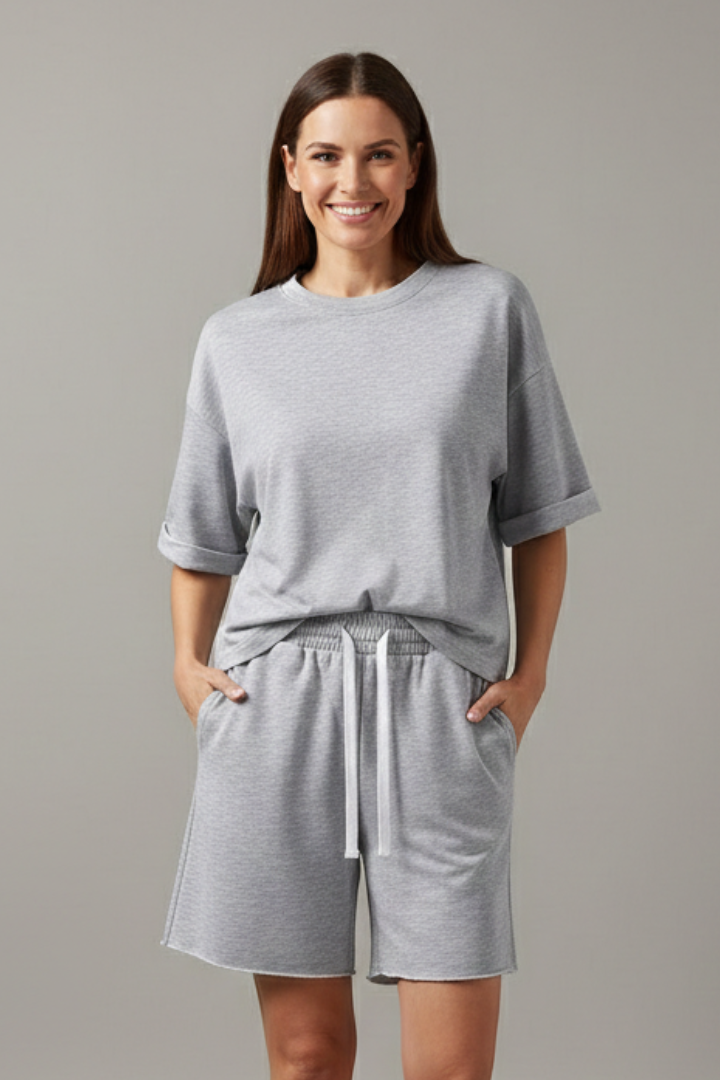 Women’s Two-Piece Set with Crop Top and Drawstring Shorts 0