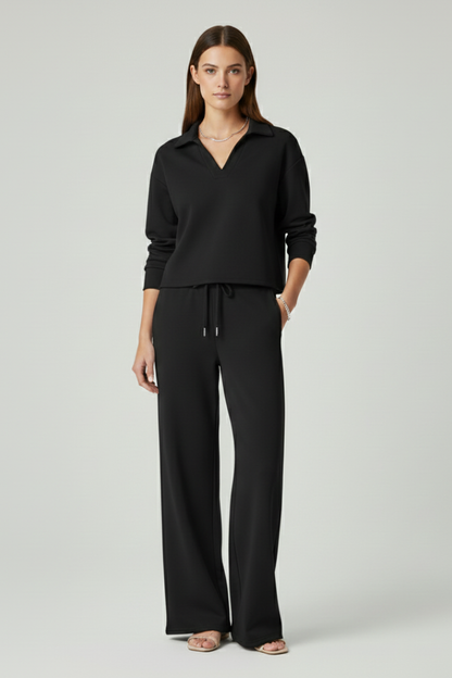 Women’s Two-Piece Set with V-Neck Top and Wide-Leg Pants 6