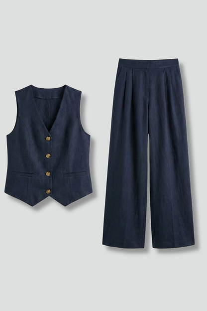 Women’s Two-Piece Set with V-Neck Waistcoat and Wide Trousers 1