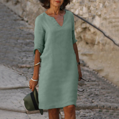 Women's V-Neck Linen Summer Midi Dress 10