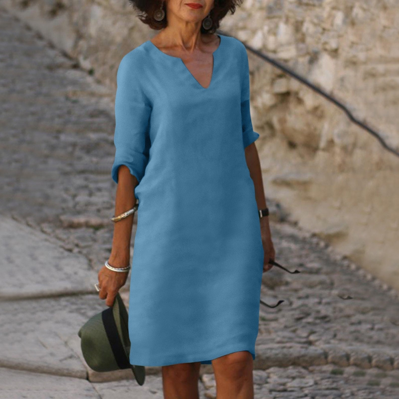 Women's V-Neck Linen Summer Midi Dress 13