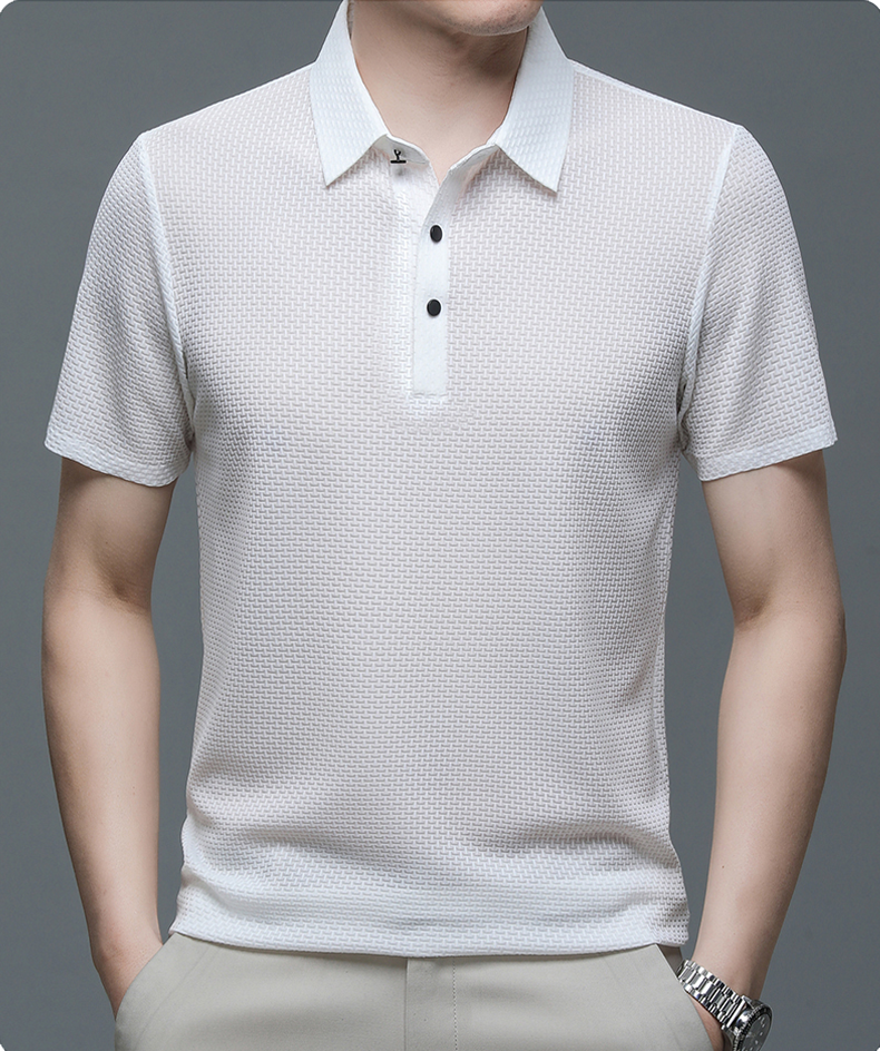 Men's Textured Knit Short Sleeve Polo Shirt