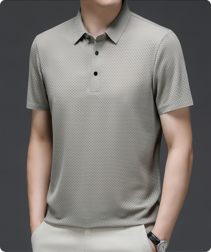 Men's Textured Knit Short Sleeve Polo Shirt